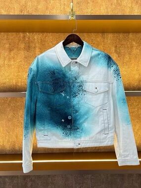 🚩steal Louis Vuitton White and Teal Gradient Denim Jacket
